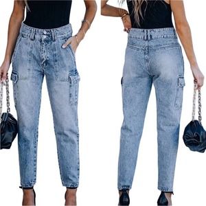 TNR High Rise Straight Leg Cargo Jeans Pockets Relaxed No Stretch Women’s Sz 25